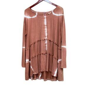 Pol Long Sleeve Tiered Tie-Dye Tunic Dress Large NWT